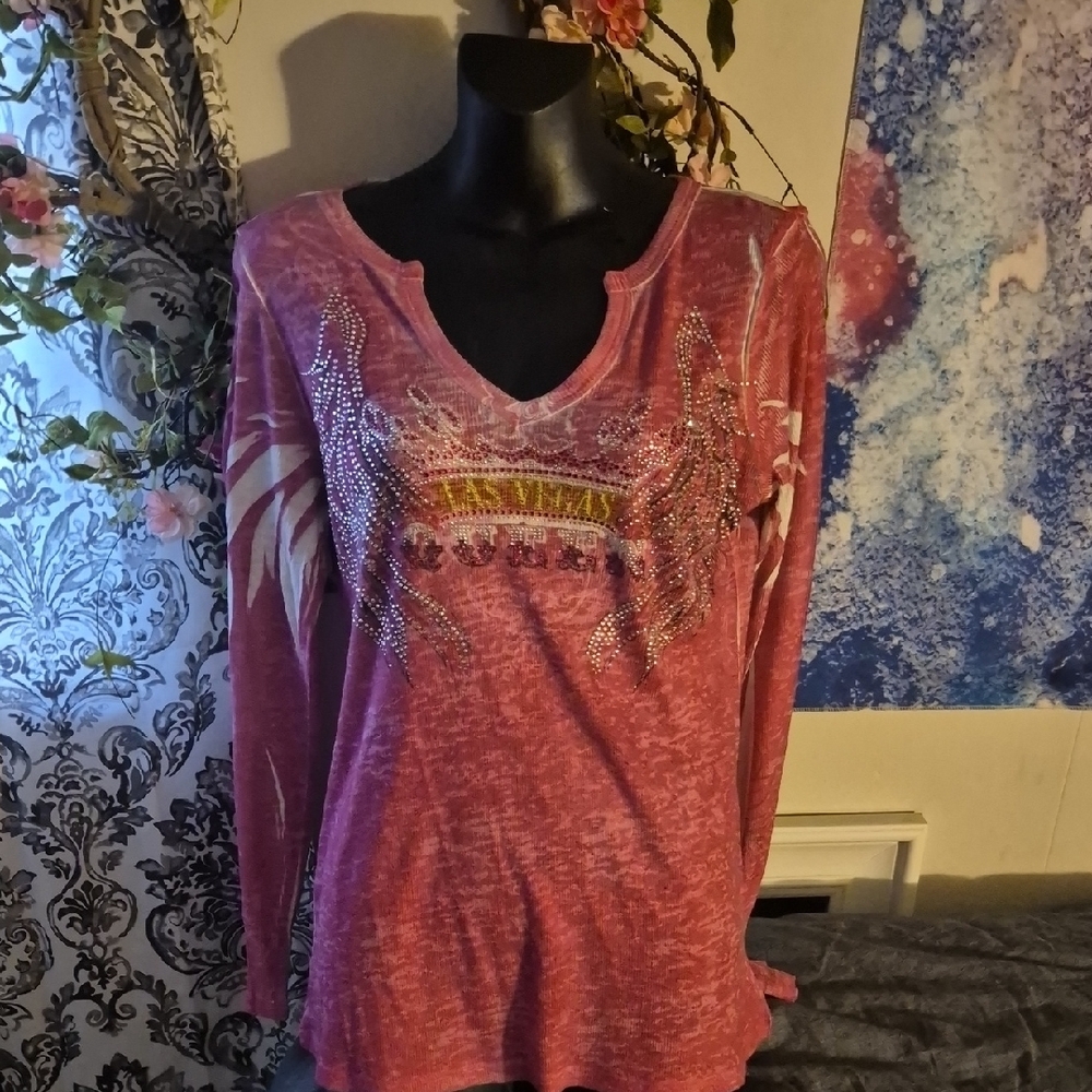 Love Pink Long Sleeve Tee with Yellow Accents
